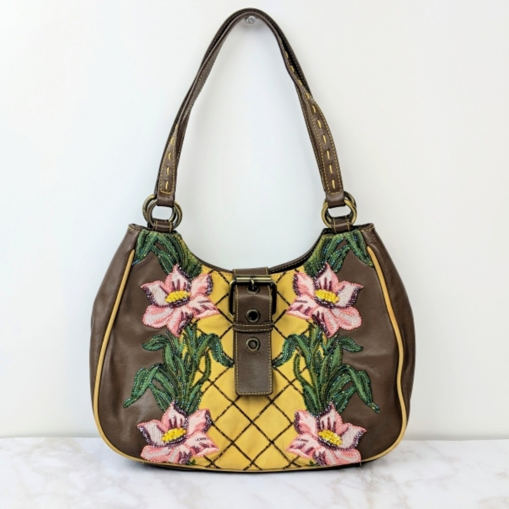 Isabella Fiore Brown & Yellow Floral Beaded Hobo
